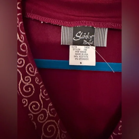 Slinky Brand burgundy gold scroll topper cardigan duster in the small size - Picture 4 of 5